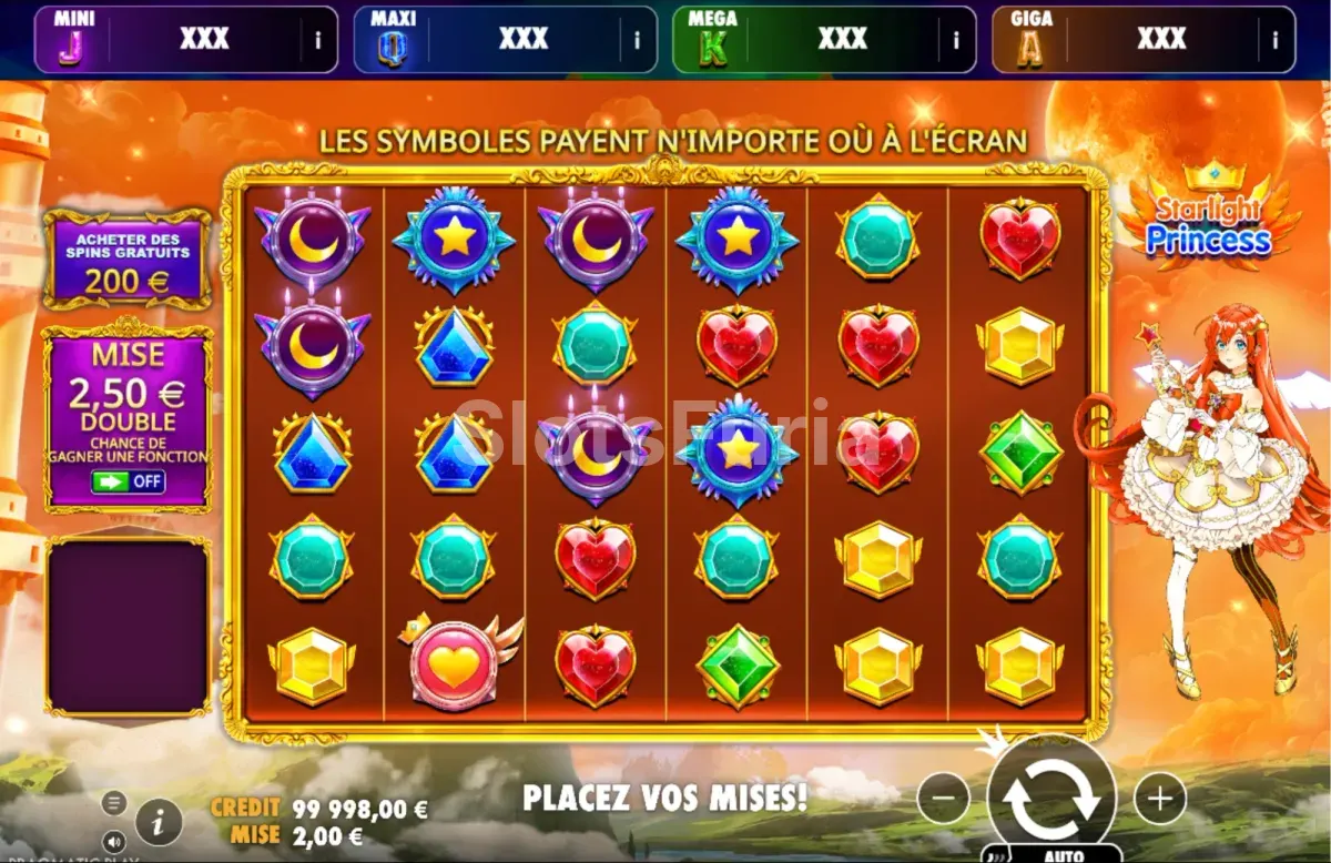 Juego base de Starlight Princess Oranje Jackpot con la cuadrícula de 6 rodillos