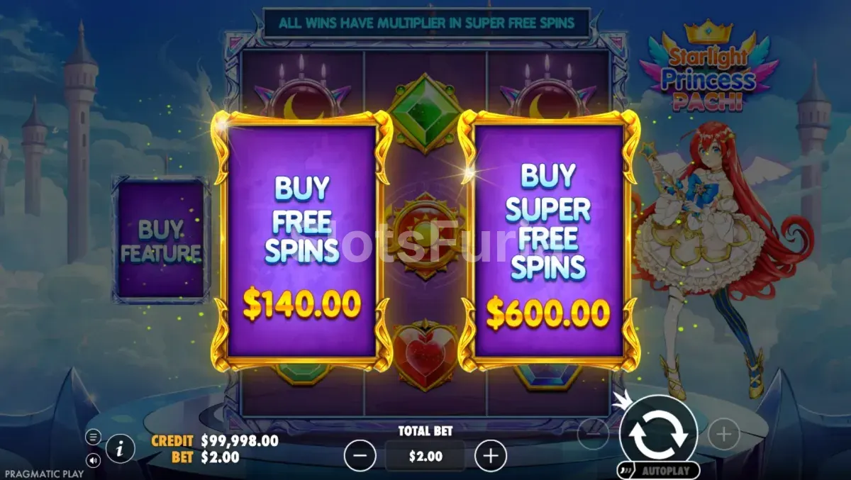 Opciones de compra de bonus en Starlight Princess Pachi