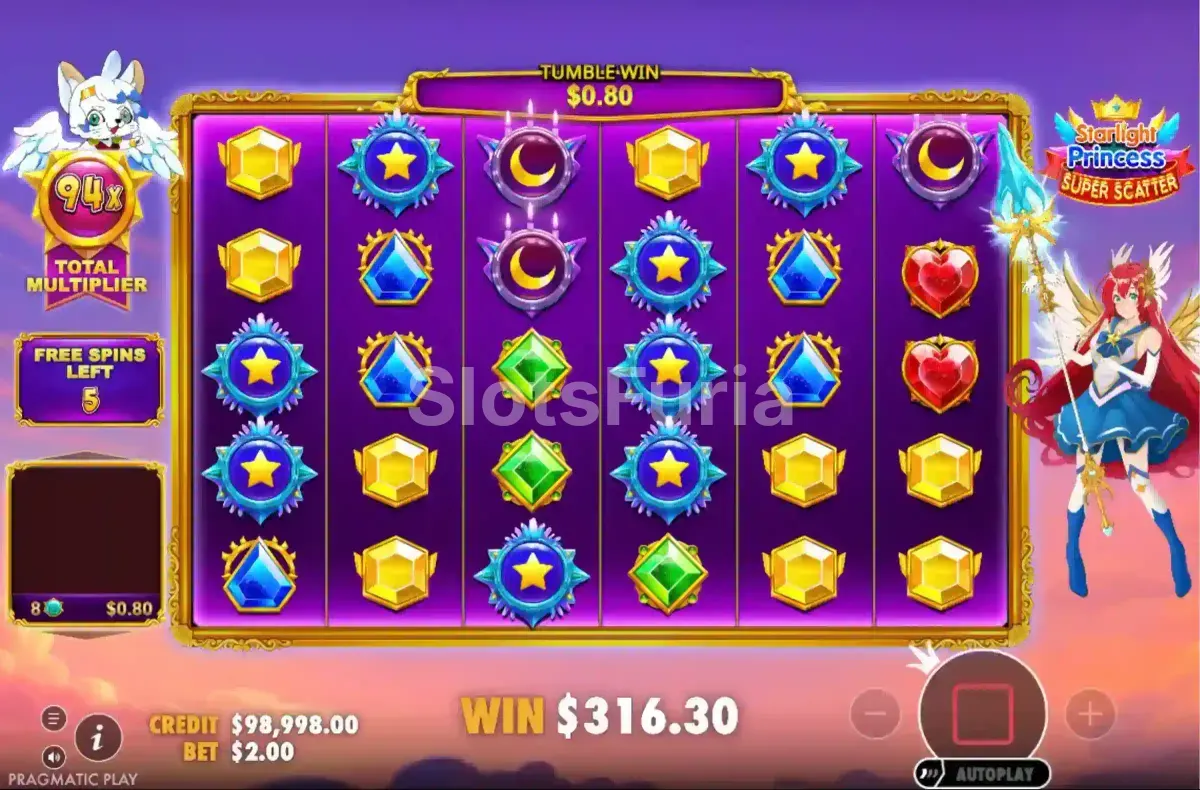 Ronda de giros gratuitos activa en Starlight Princess Super Scatter