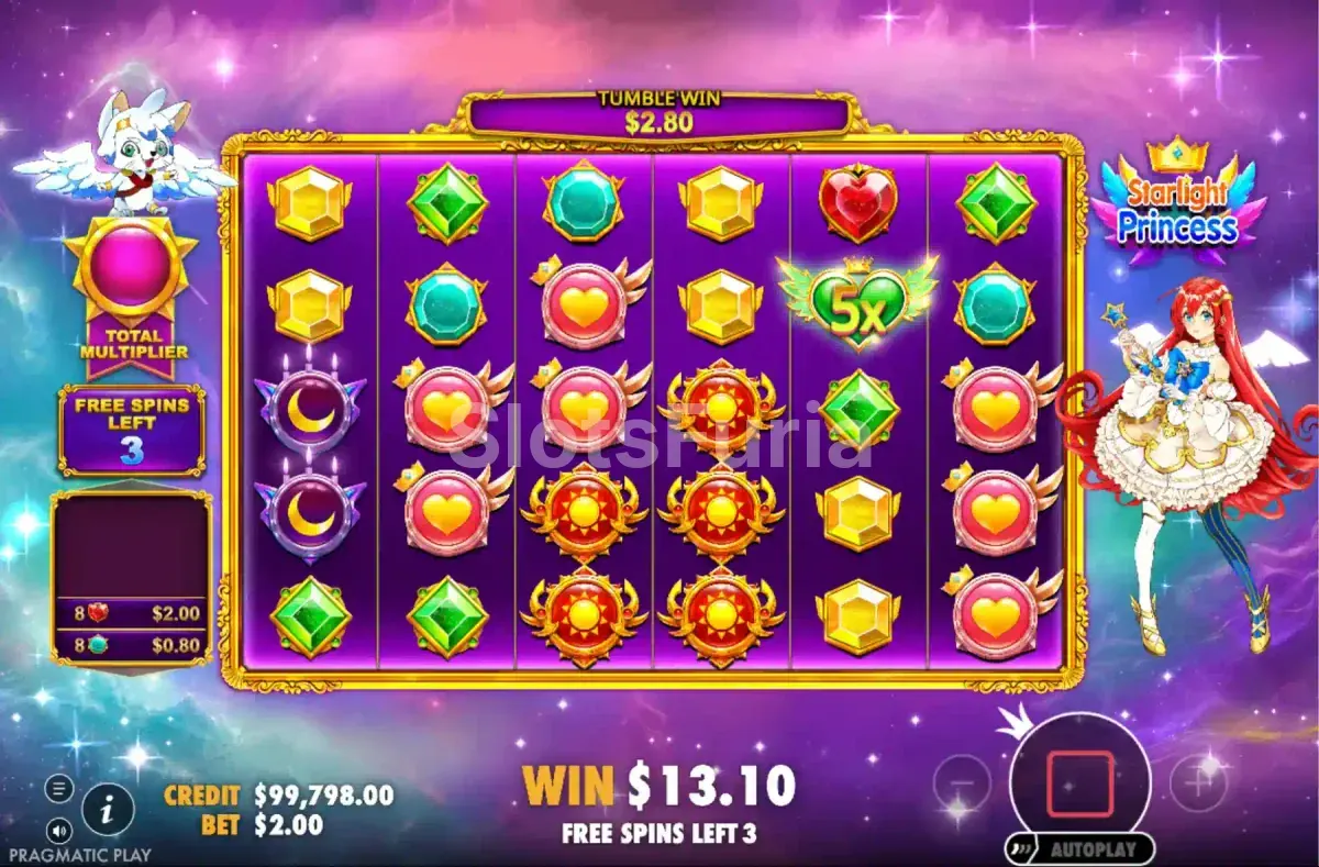 Giros gratis de Starlight Princess con multiplicador acumulado