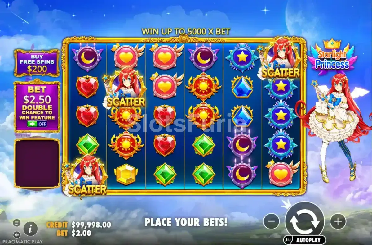 Juego base de Starlight Princess con la cuadrícula y la princesa