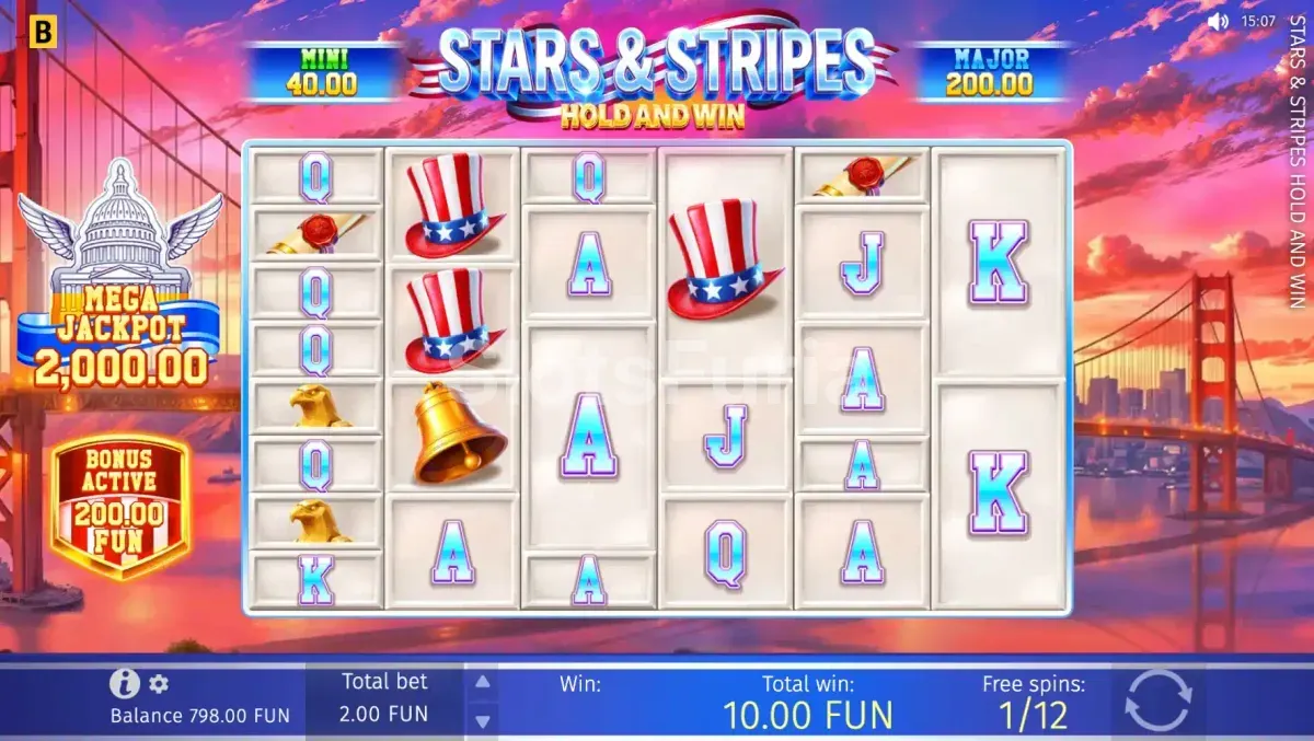 Ronda de tiradas gratuitas en Stars & Stripes Hold and Win con Wilds multiplicadores