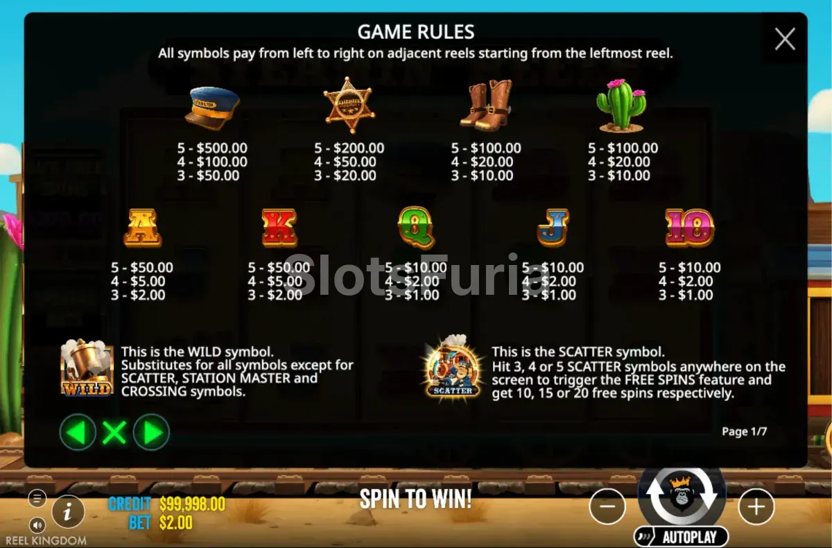 Tabla de pagos detallada de Steamin Reels mostrando los símbolos y multiplicadores