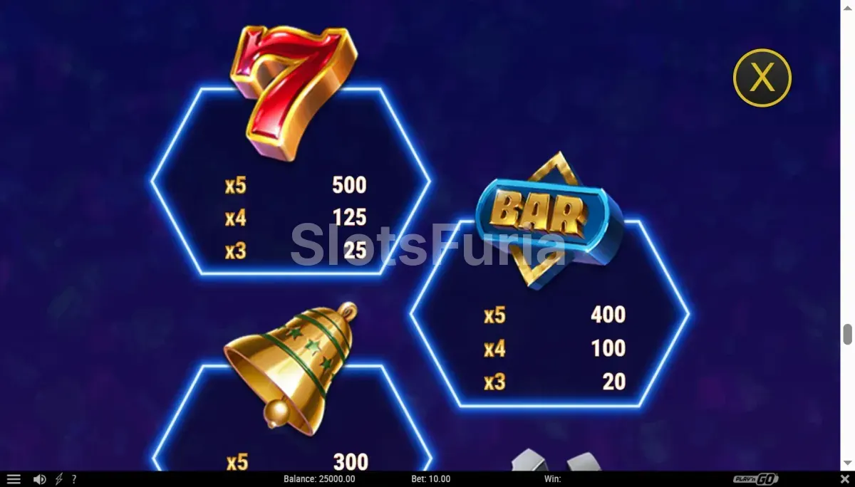 Tabla de pagos de Stepping Diamonds con todos los símbolos y valores