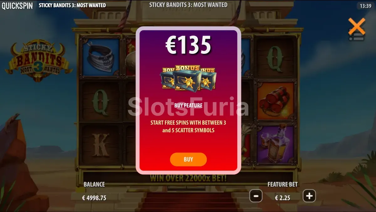Función de compra de bono disponible en Sticky Bandits 3 Most Wanted