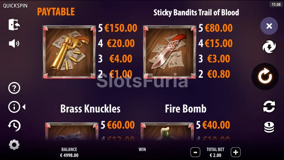 Tabla de pagos completa de Sticky Bandits Trail of Blood