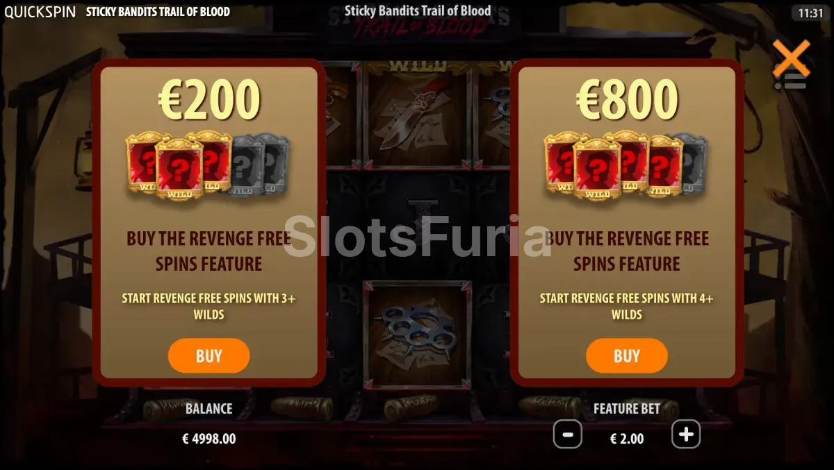 Función de compra de bonus en Sticky Bandits Trail of Blood
