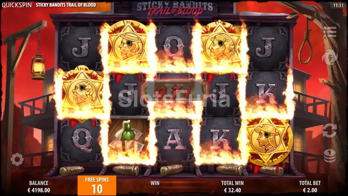 Ronda de giros gratuitos de Sticky Bandits Trail of Blood con wilds bloqueados