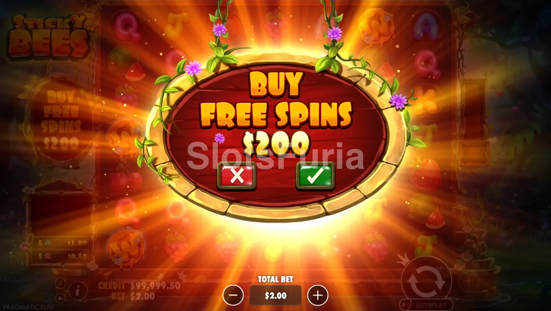 Función de compra de bono en Sticky Bees de Pragmatic Play