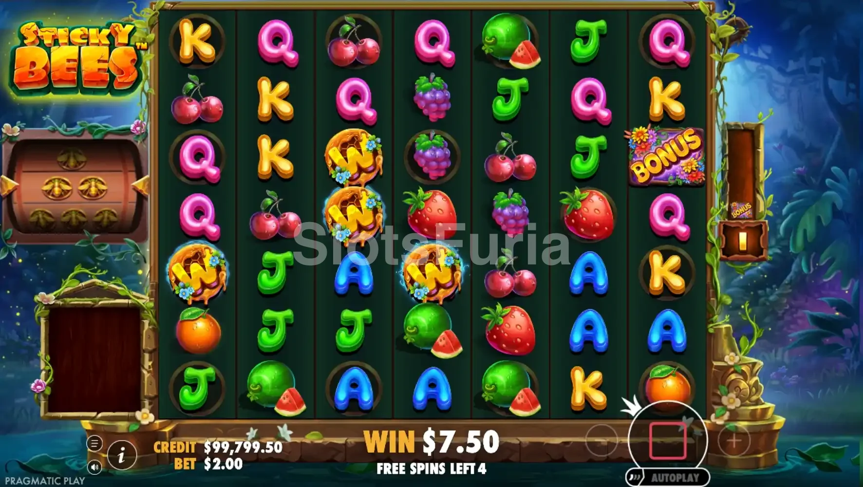 Ronda de giros gratis de Sticky Bees con posiciones marcadas activas