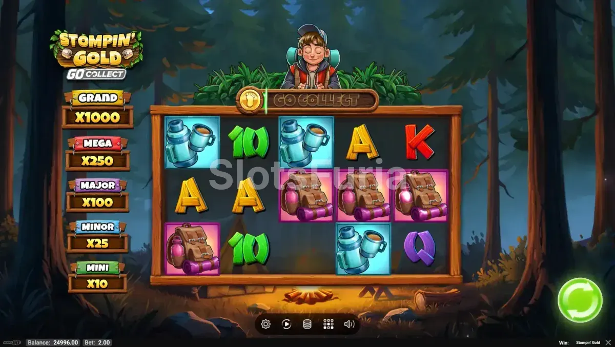 Ronda de bonus Hold'N Grow en Stompin' Gold con la cuadrícula expandida