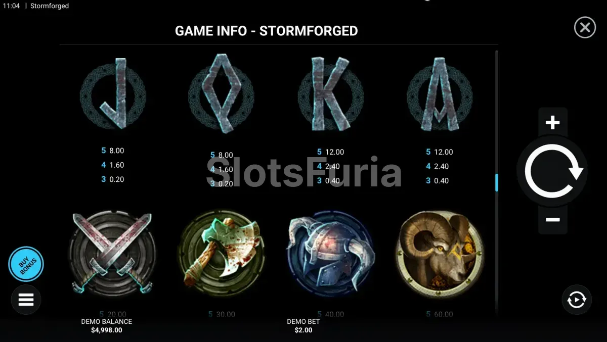 Tabla de pagos de Stormforged con los símbolos premium