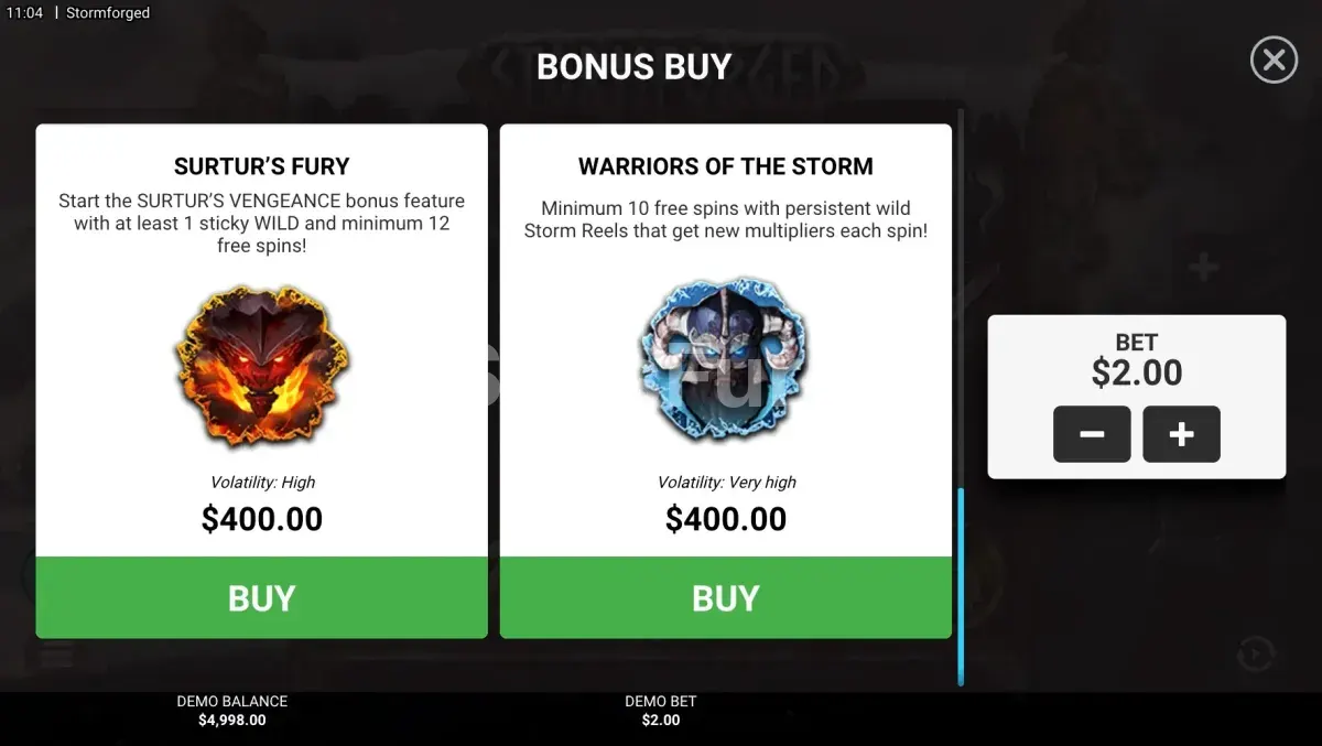 Menú de compra de bono de Stormforged