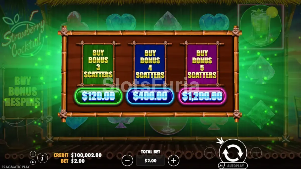 Opciones de compra de bonus en Strawberry Cocktail de Pragmatic Play