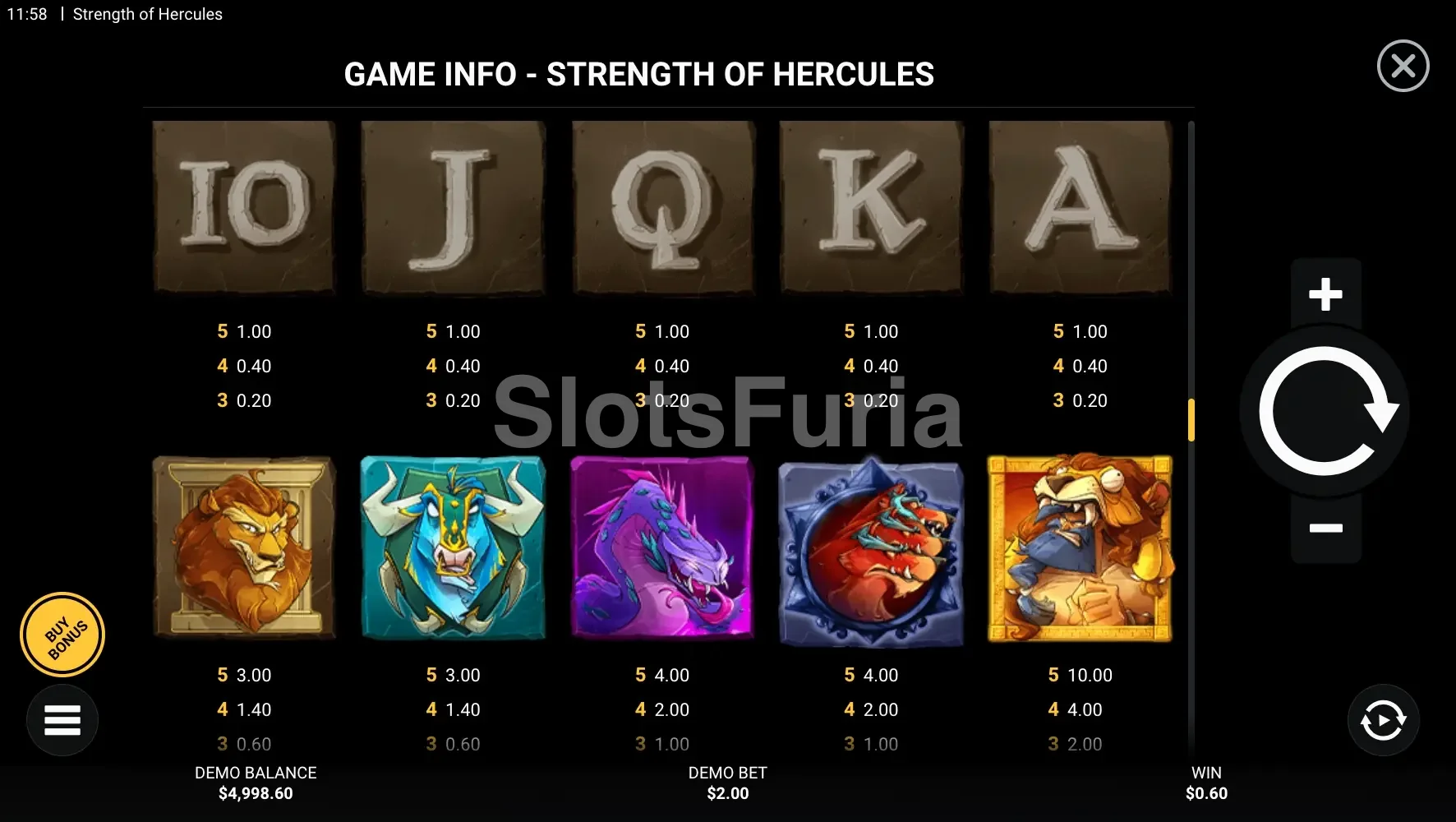 Tabla de pagos y símbolos de Strength of Hercules