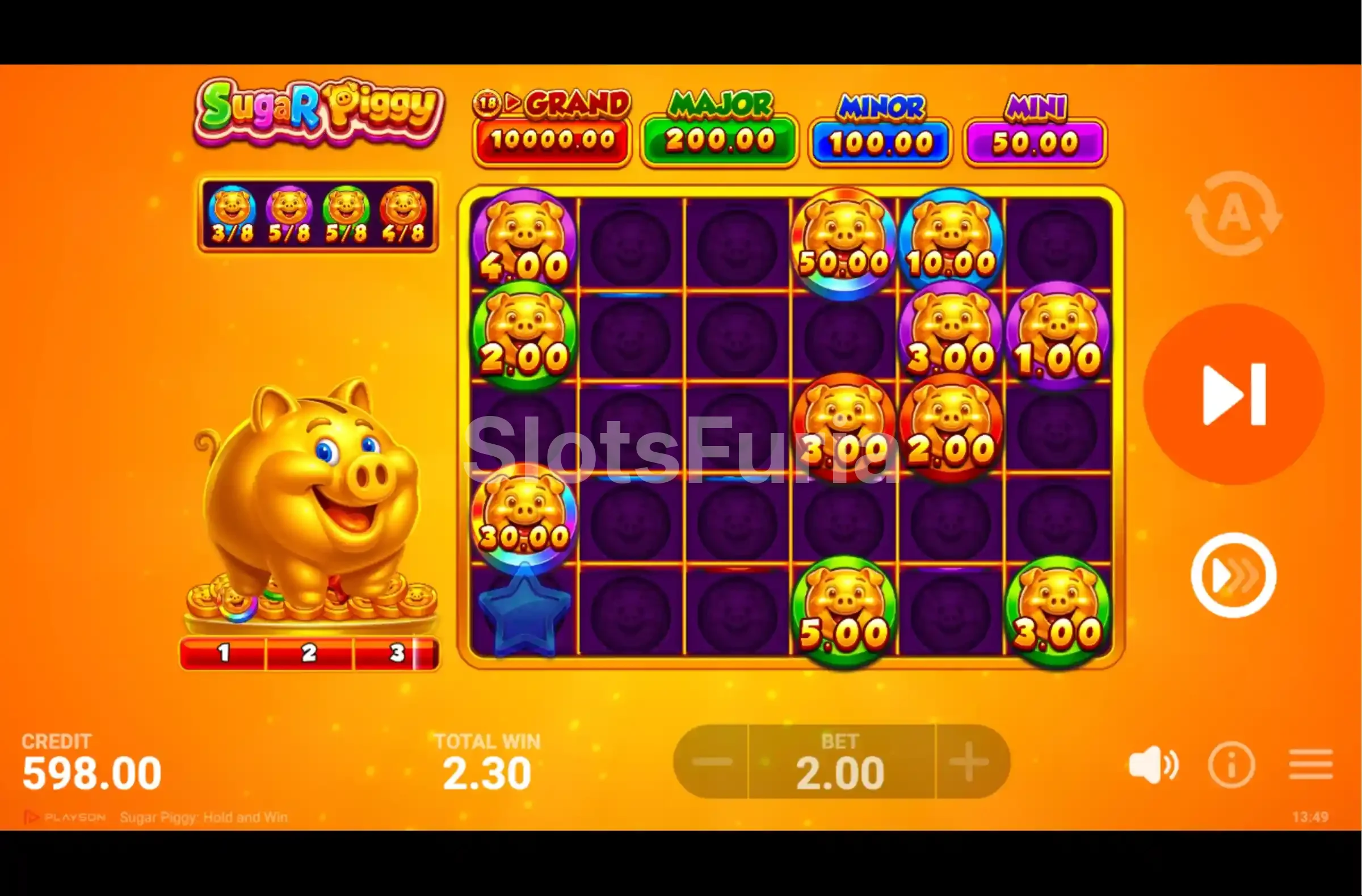 Ronda de free spins activada en Sugar Piggy con las Super Monedas