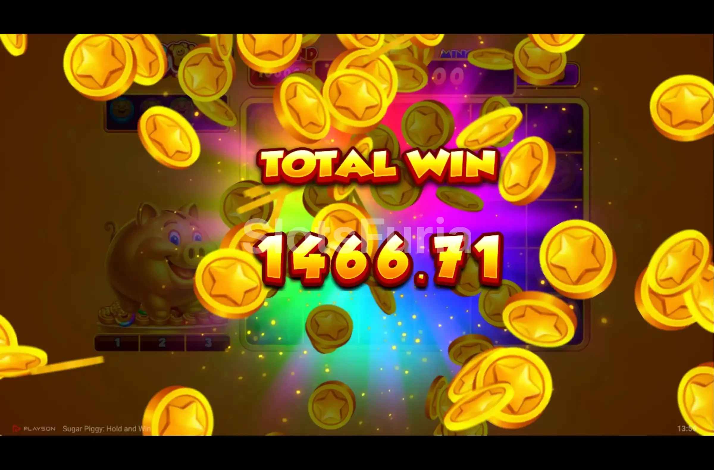 Gran victoria conseguida en Sugar Piggy con los multiplicadores activos