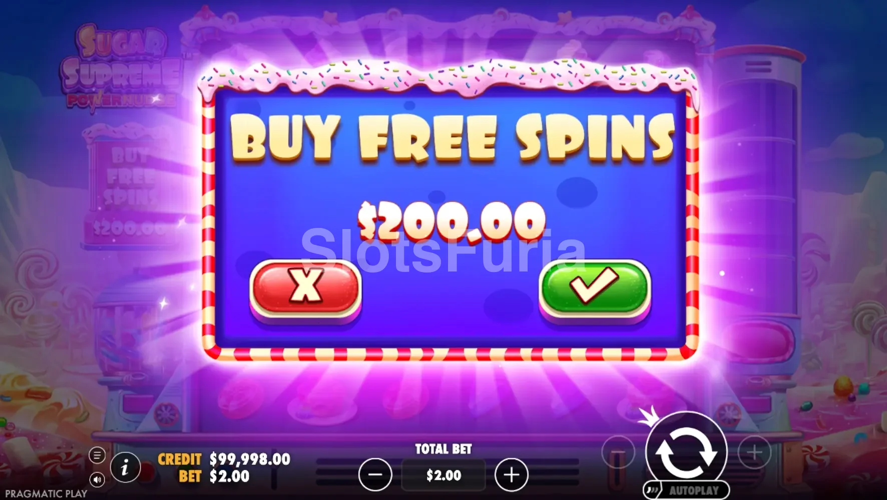 Función de compra de bono disponible en Sugar Supreme Powernudge