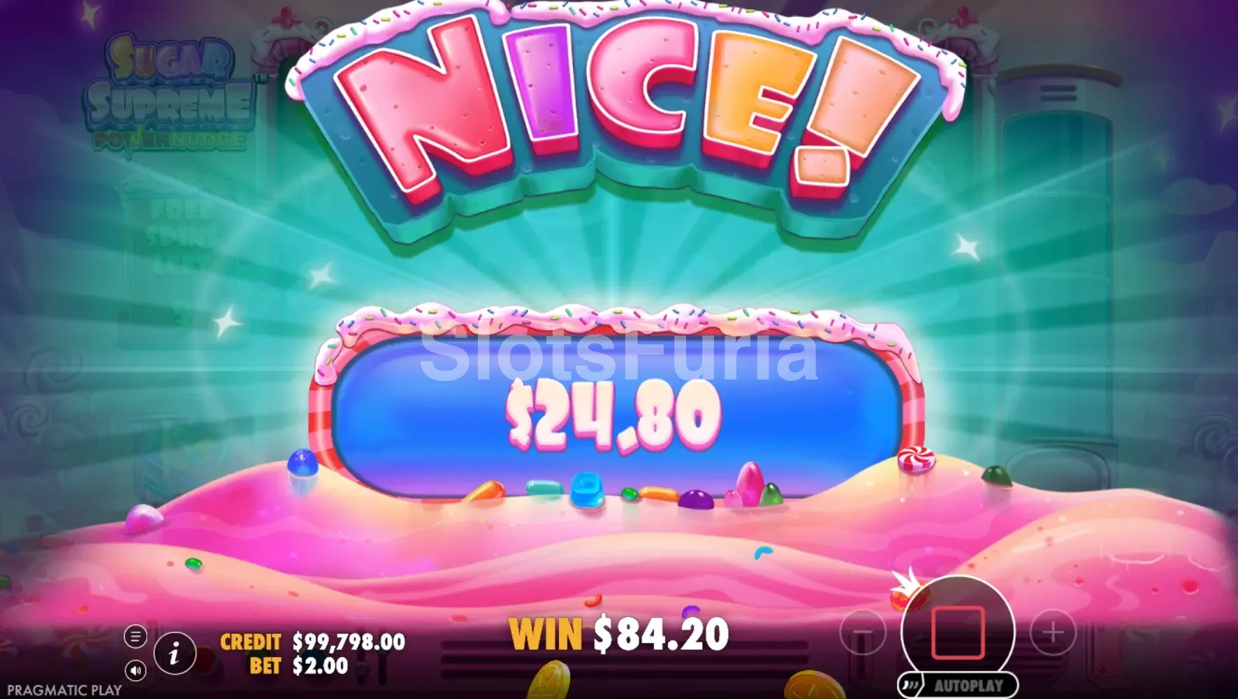 Gran victoria conseguida en Sugar Supreme Powernudge durante el bonus