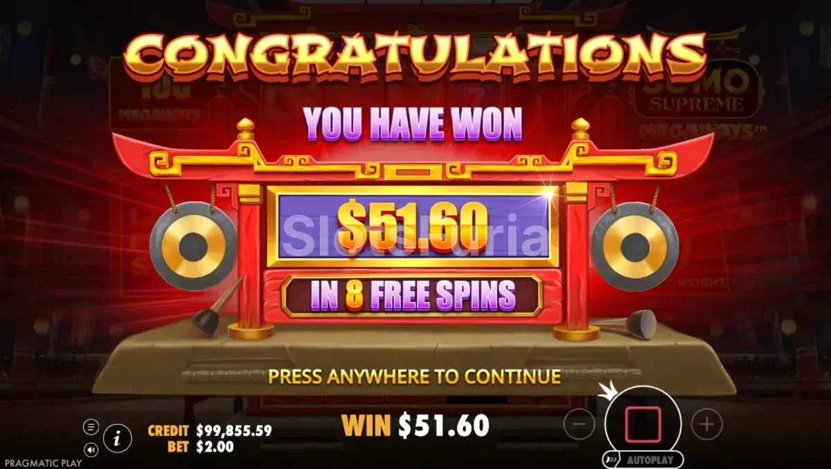 Gran victoria registrada en Sumo Supreme Megaways