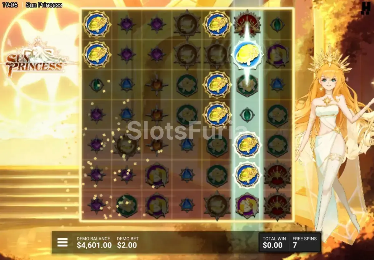 Ronda de giros gratuitos activa en la slot Sun Princess