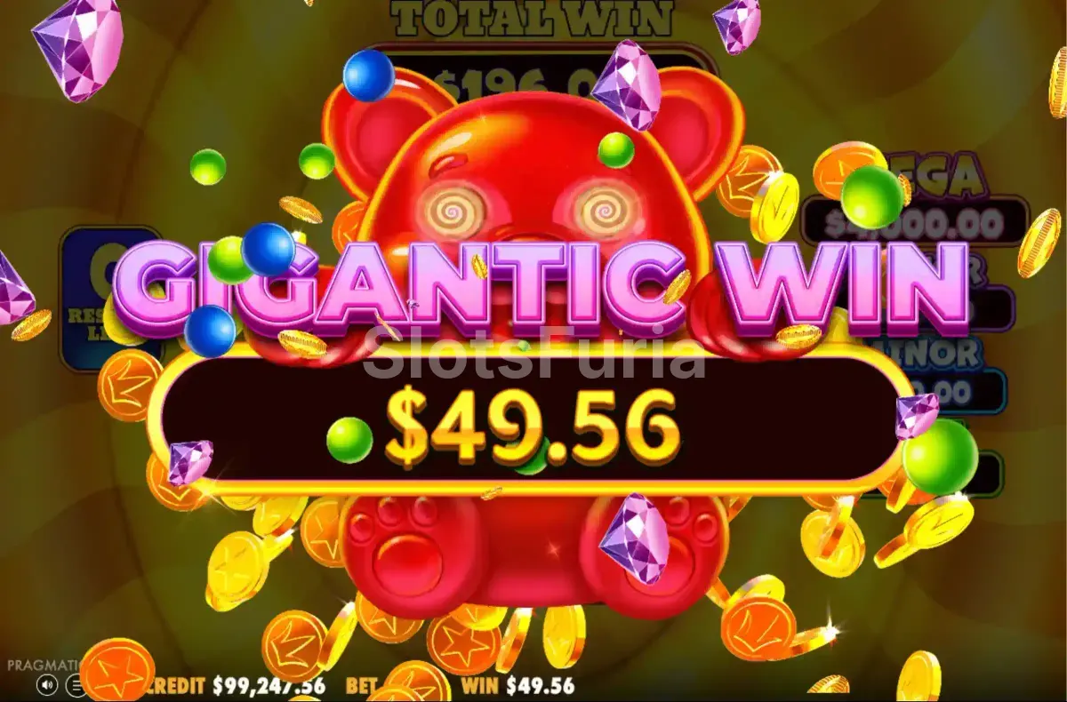 Pantalla de gran ganancia en Super Gummy Strike