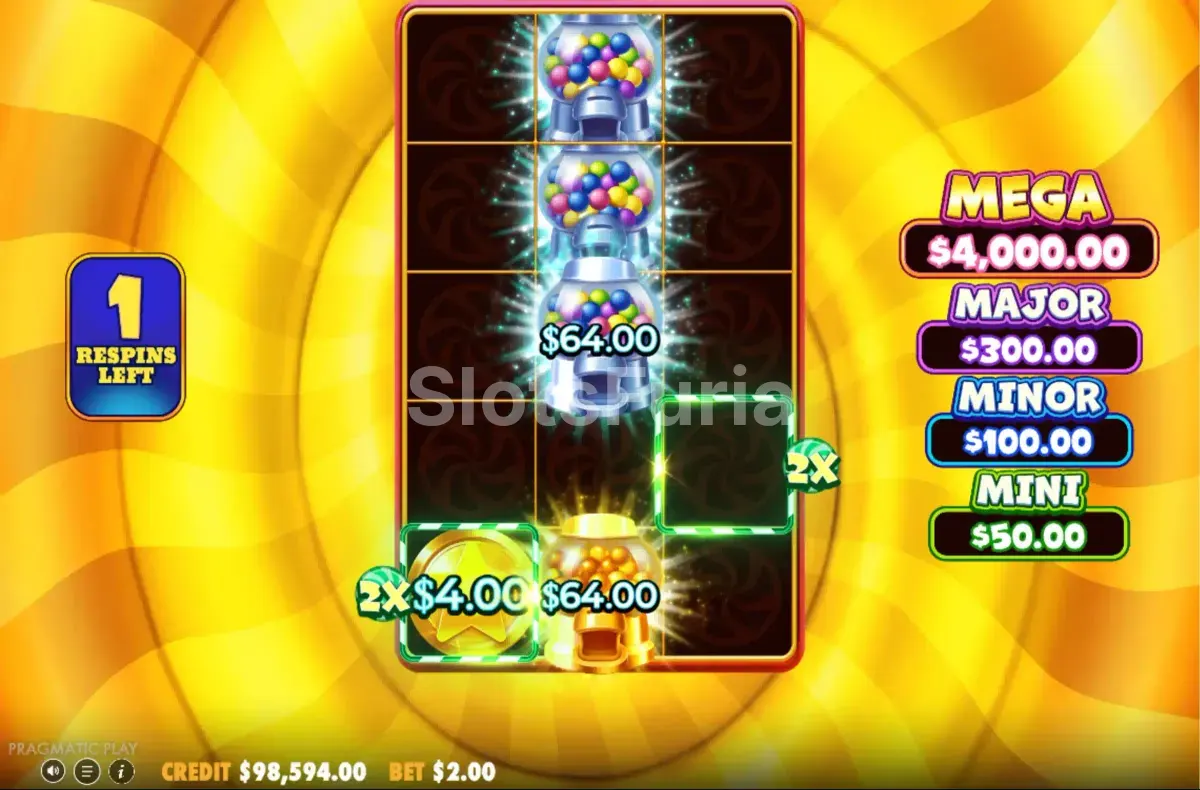 Ronda de respins de Super Gummy Strike con símbolos COLLECT fijos
