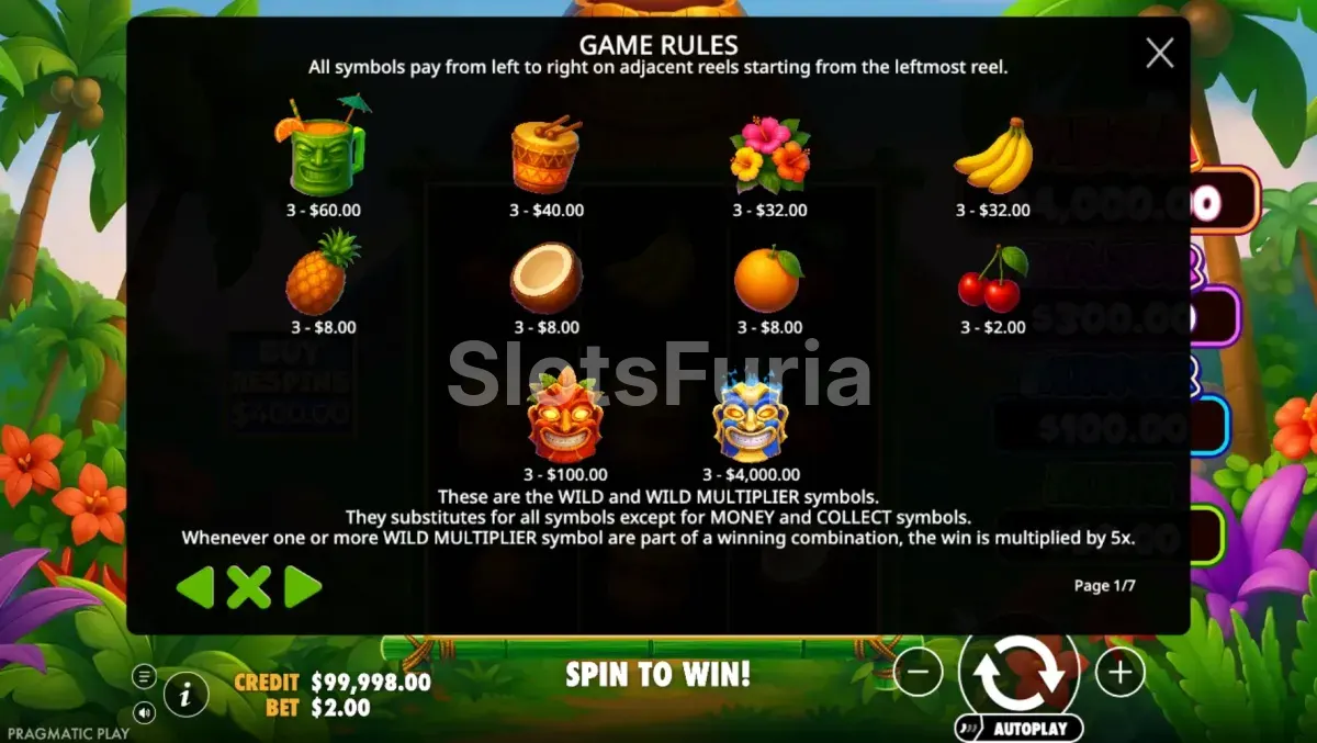 Tabla de pagos y símbolos de Super Tiki Strike