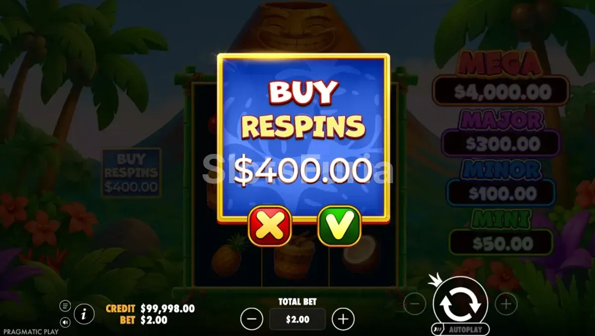 Función de compra de bonos en Super Tiki Strike