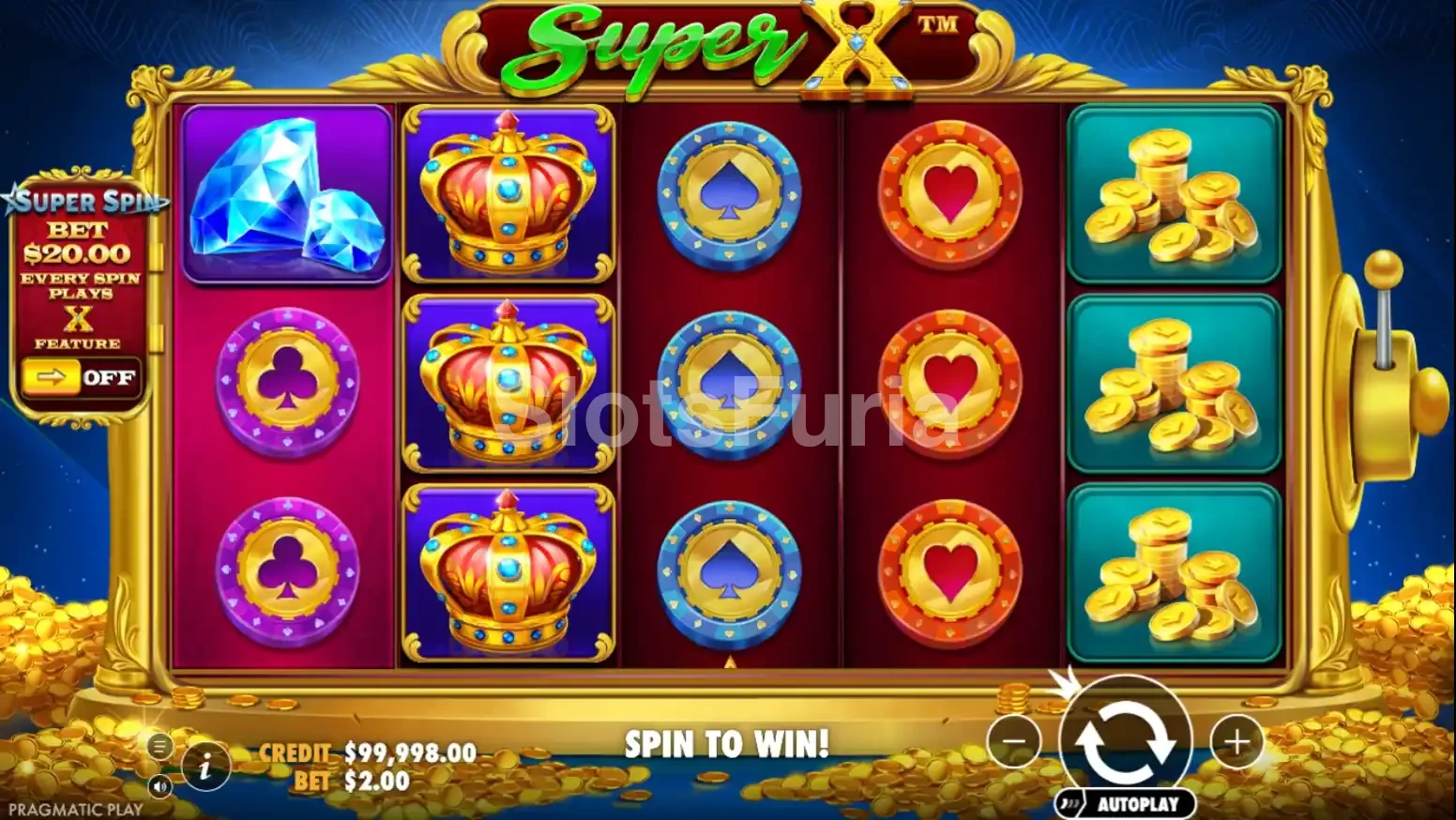 Pantalla principal del juego Super X de Pragmatic Play