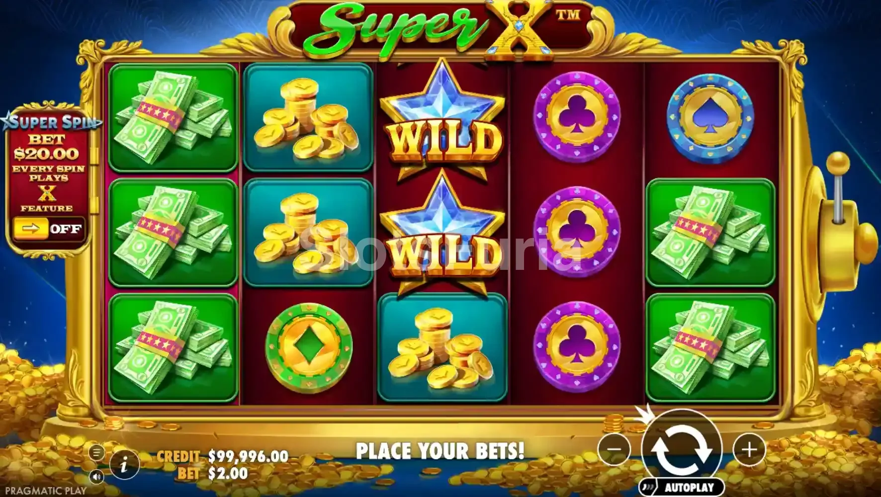 Segunda vista del juego base de Super X mostrando los multiplicadores