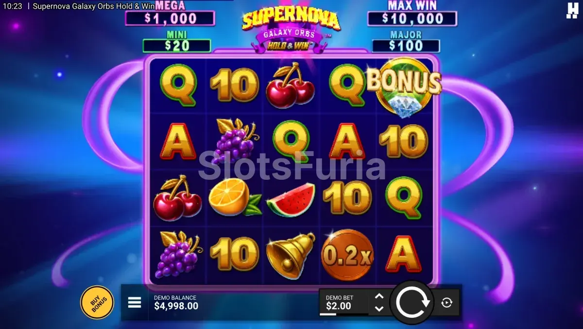 Juego base de Supernova Galaxy Orbs con grilla de 5x4 en el espacio