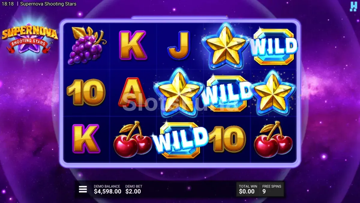 Ronda de giros gratis de Supernova Shooting Stars con el fondo de la fase bonus
