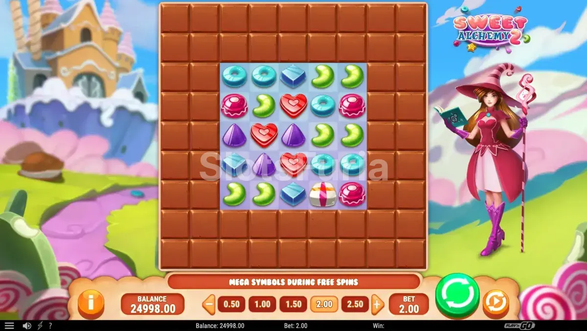 Juego base de Sweet Alchemy 2 con la cuadrícula de dulces activa