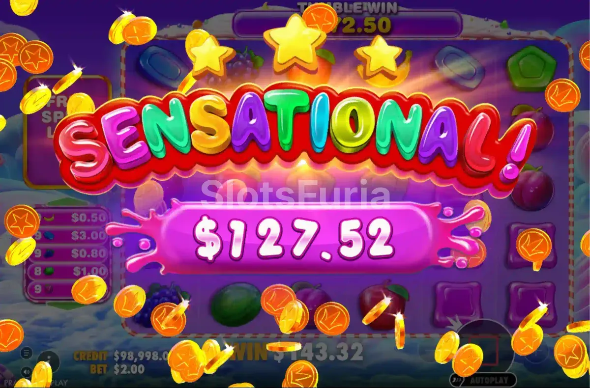 Gran victoria en Sweet Bonanza 1000 con multiplicadores máximos en pantalla