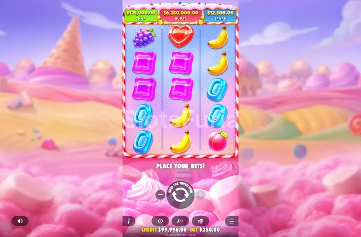 Pantalla principal del juego base de Sweet Bonanza POP