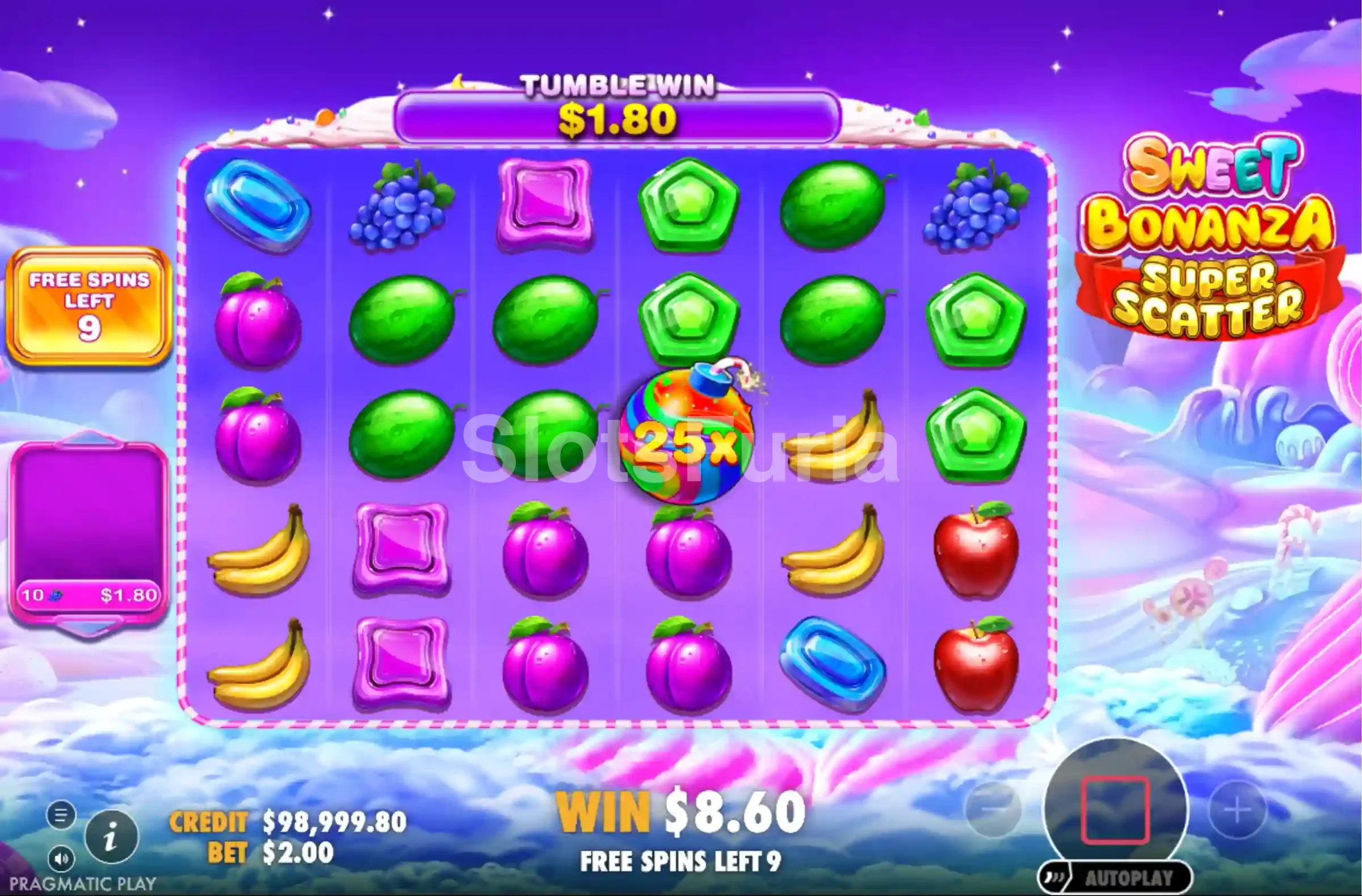 Ronda de giros gratuitos activa en Sweet Bonanza Super Scatter