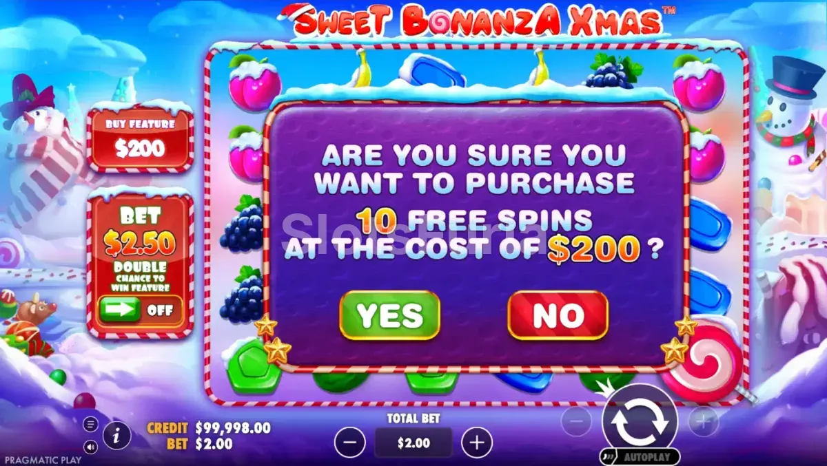 pantalla de compra de bonus en Sweet Bonanza Xmas