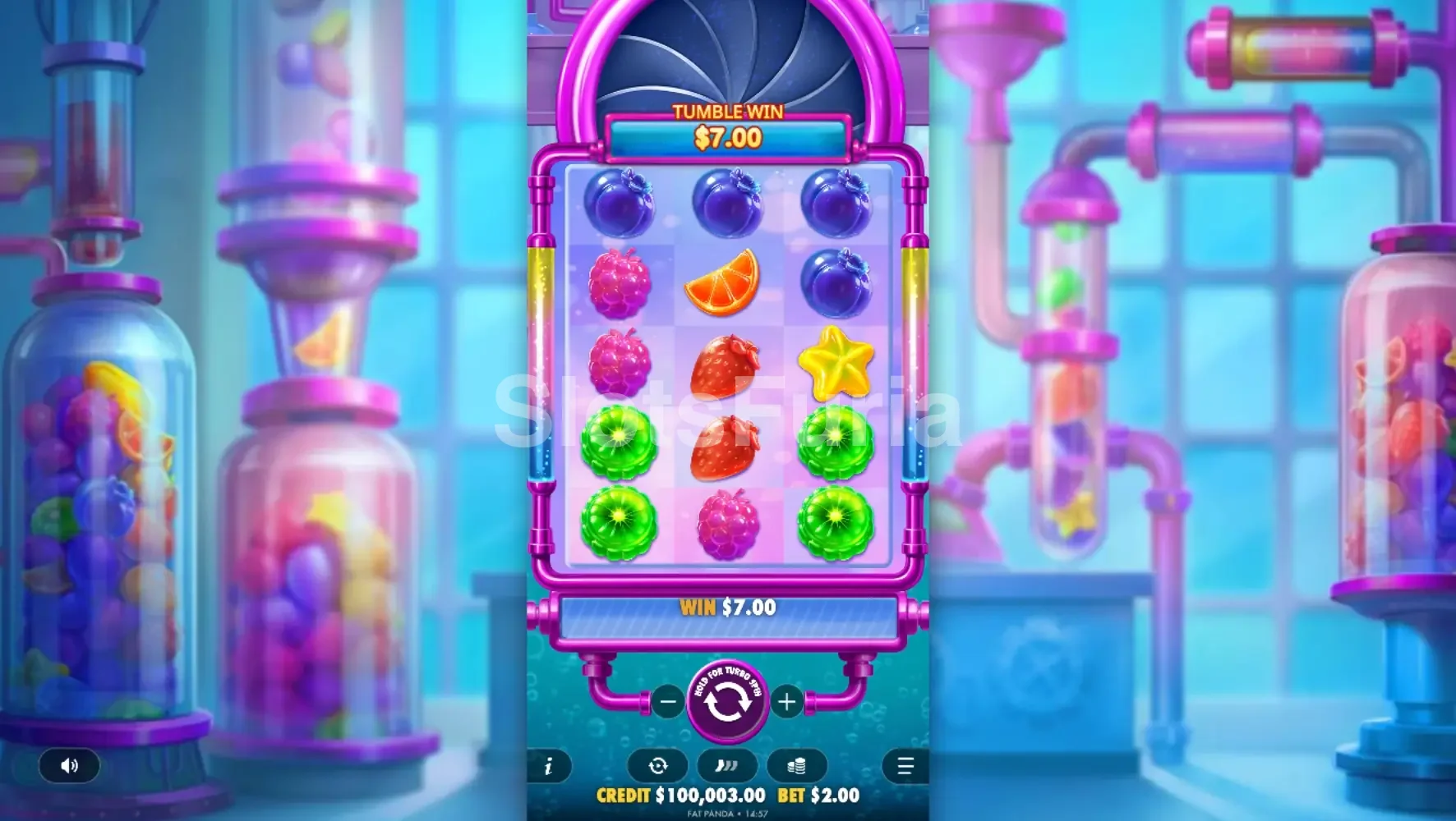Segunda vista del juego base de Sweet Burst con combinación ganadora en pantalla