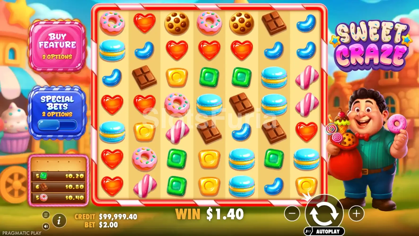 Grilla de 7x7 del juego base de Sweet Craze