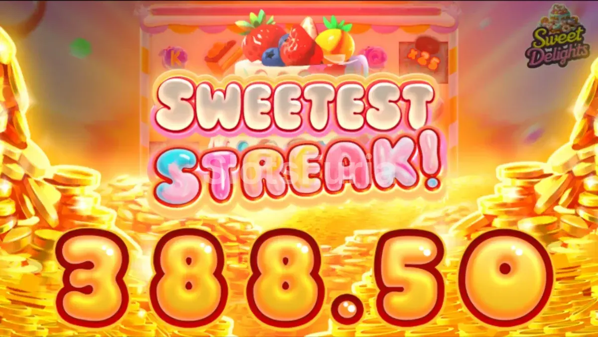 Gran victoria en Sweet Delights mostrando el multiplicador máximo en acción