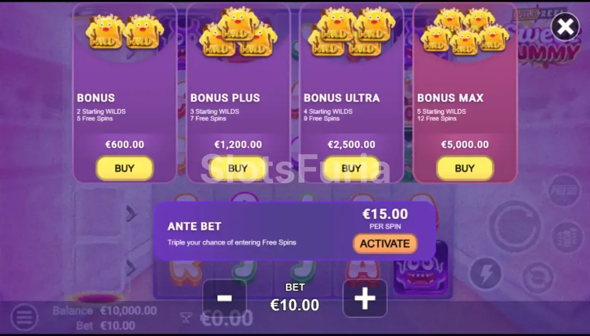 Función de compra de bonos en Sweet Gummy