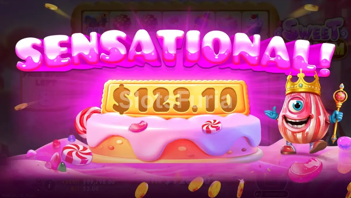 Gran victoria en Sweet Kingdom mostrando el potencial de ganancias máximas