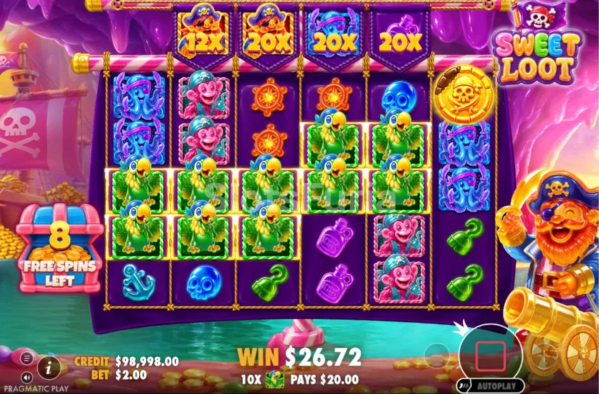 Ronda de giros gratis de Sweet Loot en acción