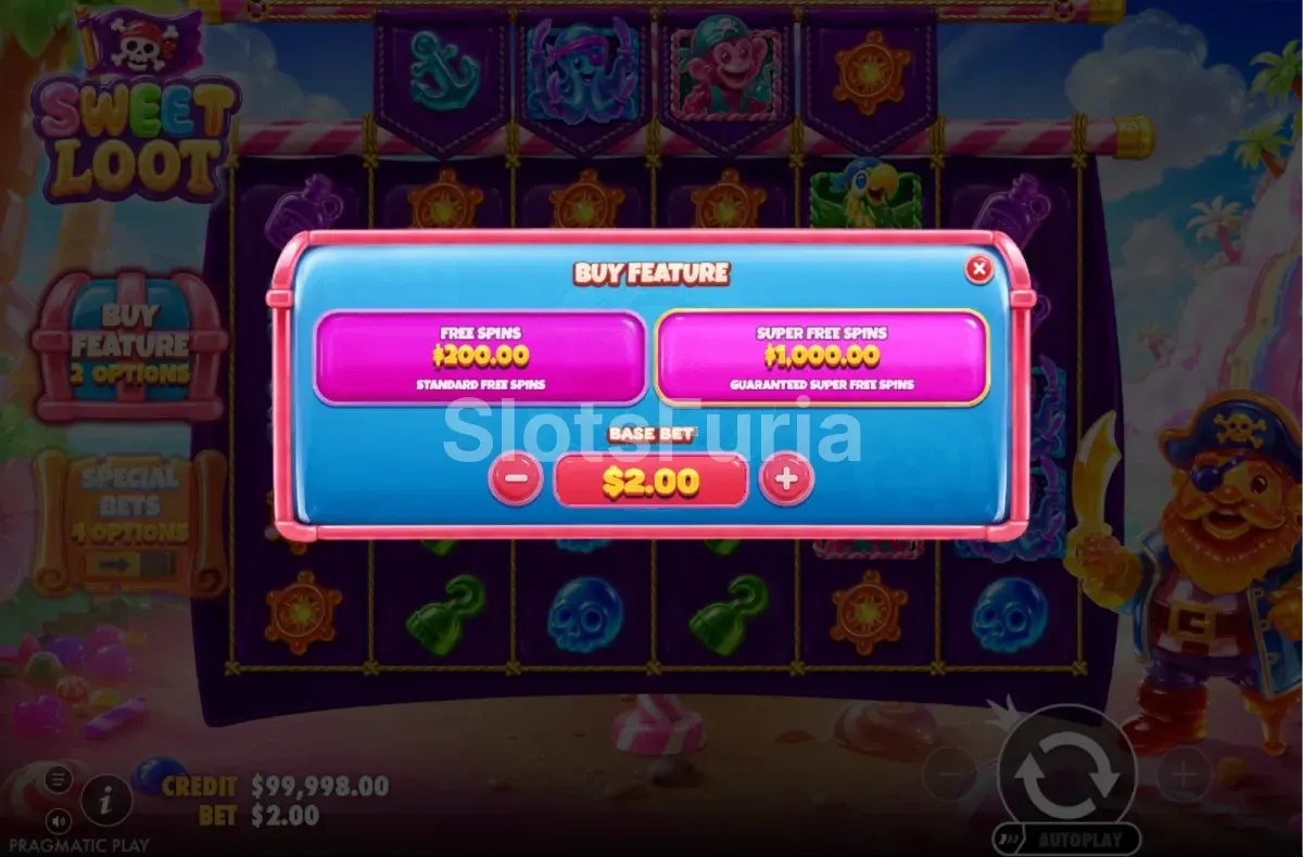 Pantalla de compra de bonus de Sweet Loot