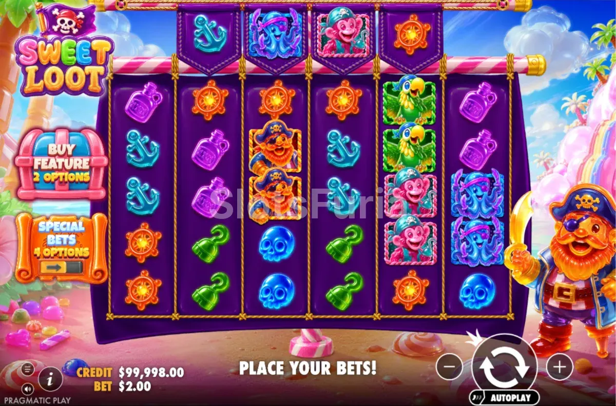 Juego base de Sweet Loot con sus 6 rodillos y 5 líneas