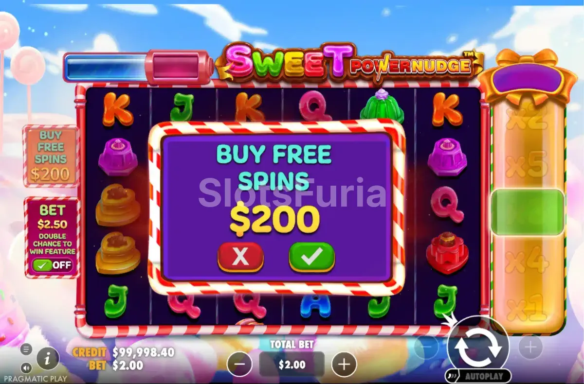 Interfaz de compra de bonus en Sweet Powernudge para acceder directamente a los giros gratuitos