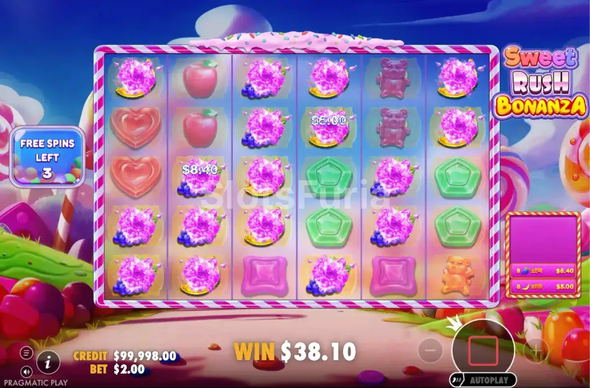 Giros gratis de Sweet Rush Bonanza con casillas multiplicadoras activas