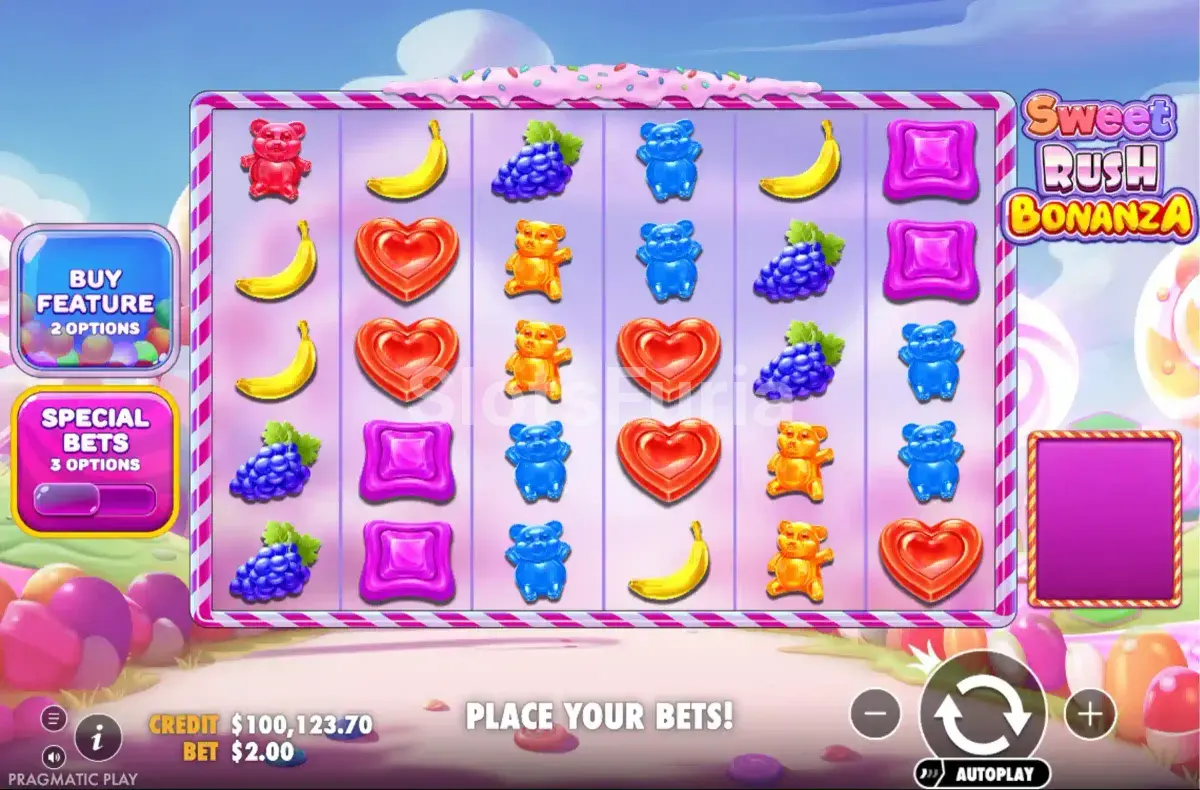 Juego base de Sweet Rush Bonanza en la grilla de 6x5