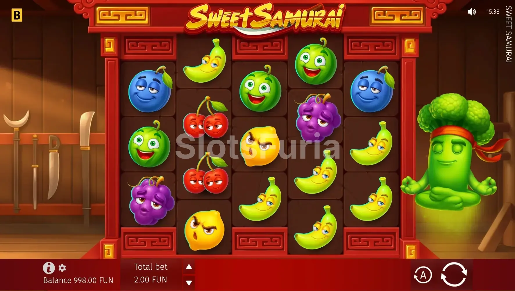 Pantalla principal del juego Sweet Samurai con sus frutas guerreras